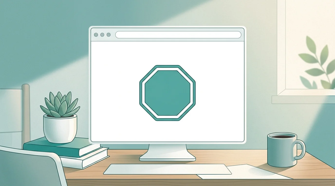 Browser extension icon blocking a social media website, minimalist teal and white interface design