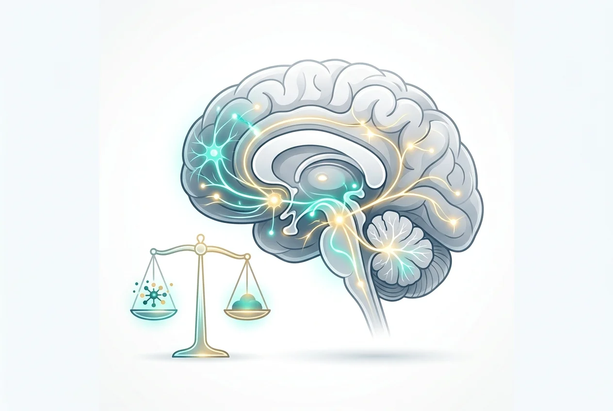Brain illustration showing the reward pathway and dopamine system affected by smartphone addiction