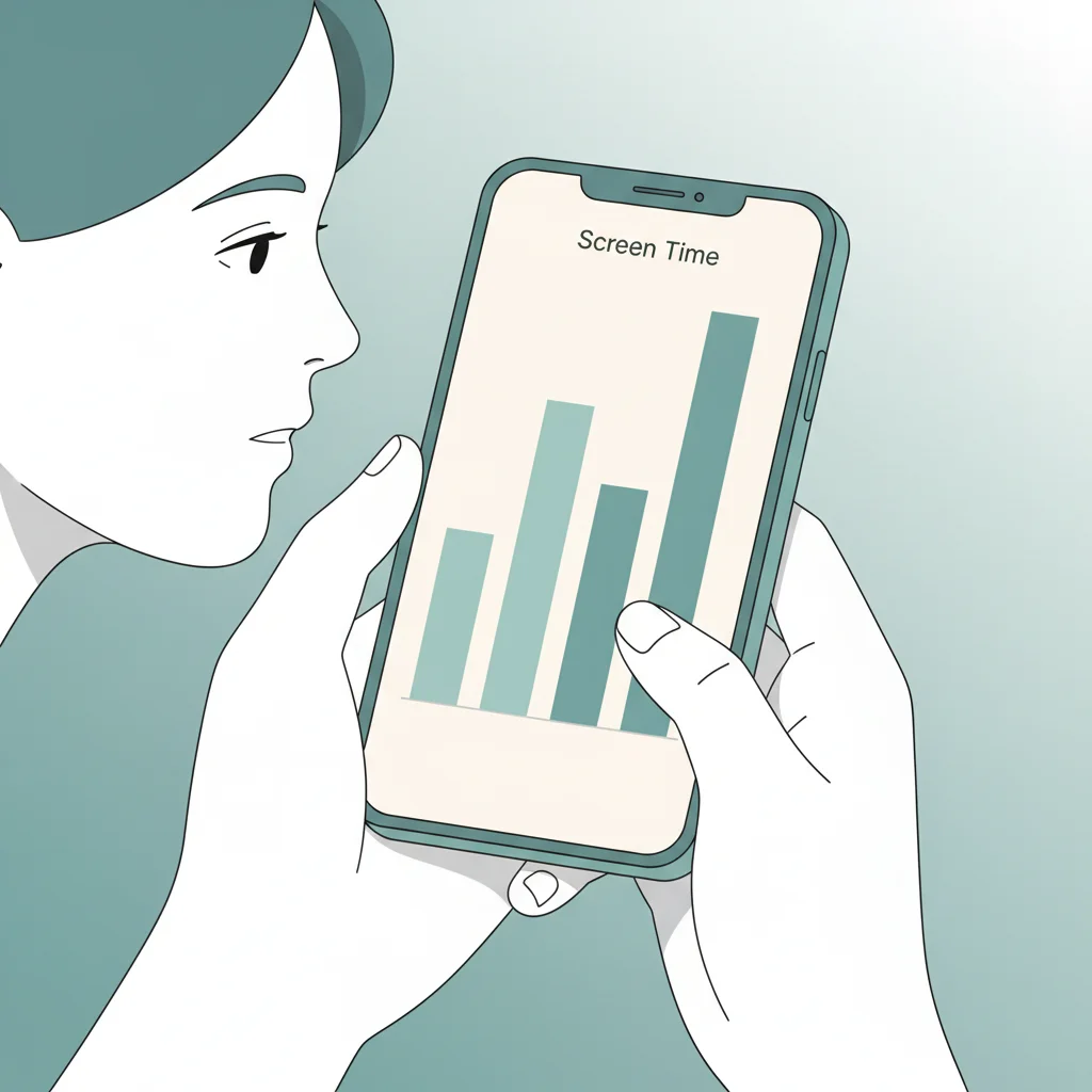 Phone screen showing Screen Time app weekly report with tall bar chart showing daily usage hours