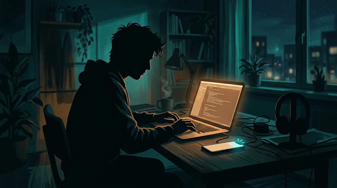 Person setting phone face-down on desk at end of workday, symbolizing the right to disconnect from work communications