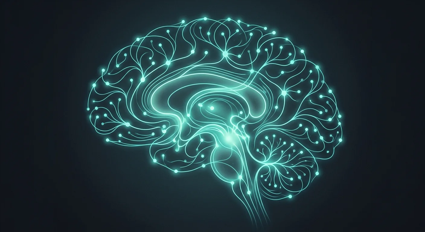Abstract neural network illustration with glowing teal connections representing dopamine pathways activated by smartphone use